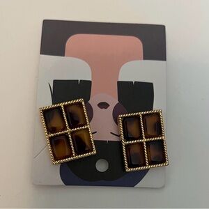 Gold-Tone Brown Tortoiseshell Square Clip-on Earrings